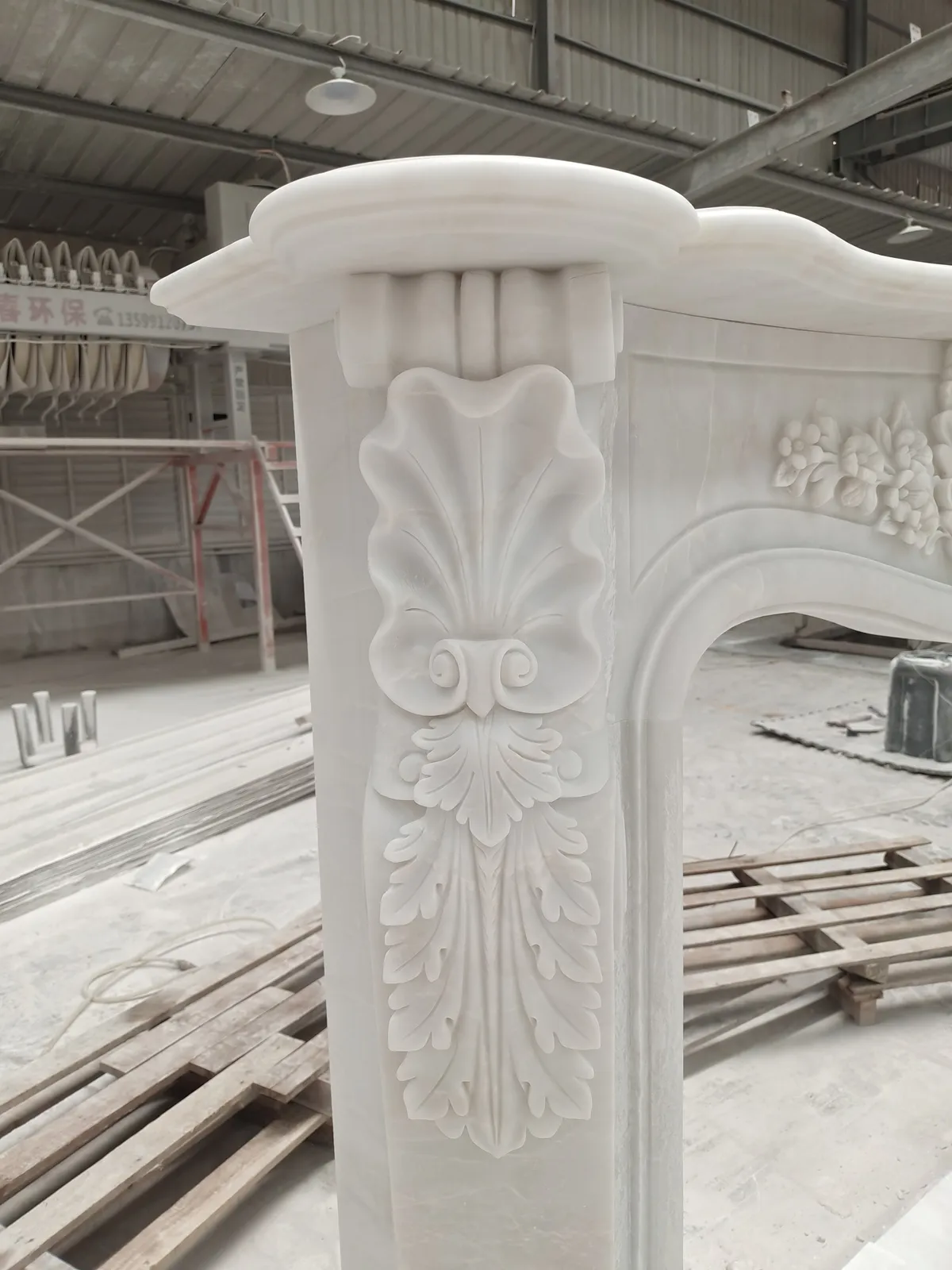 White Jade Marble Fireplace Mantel Surround French Style
