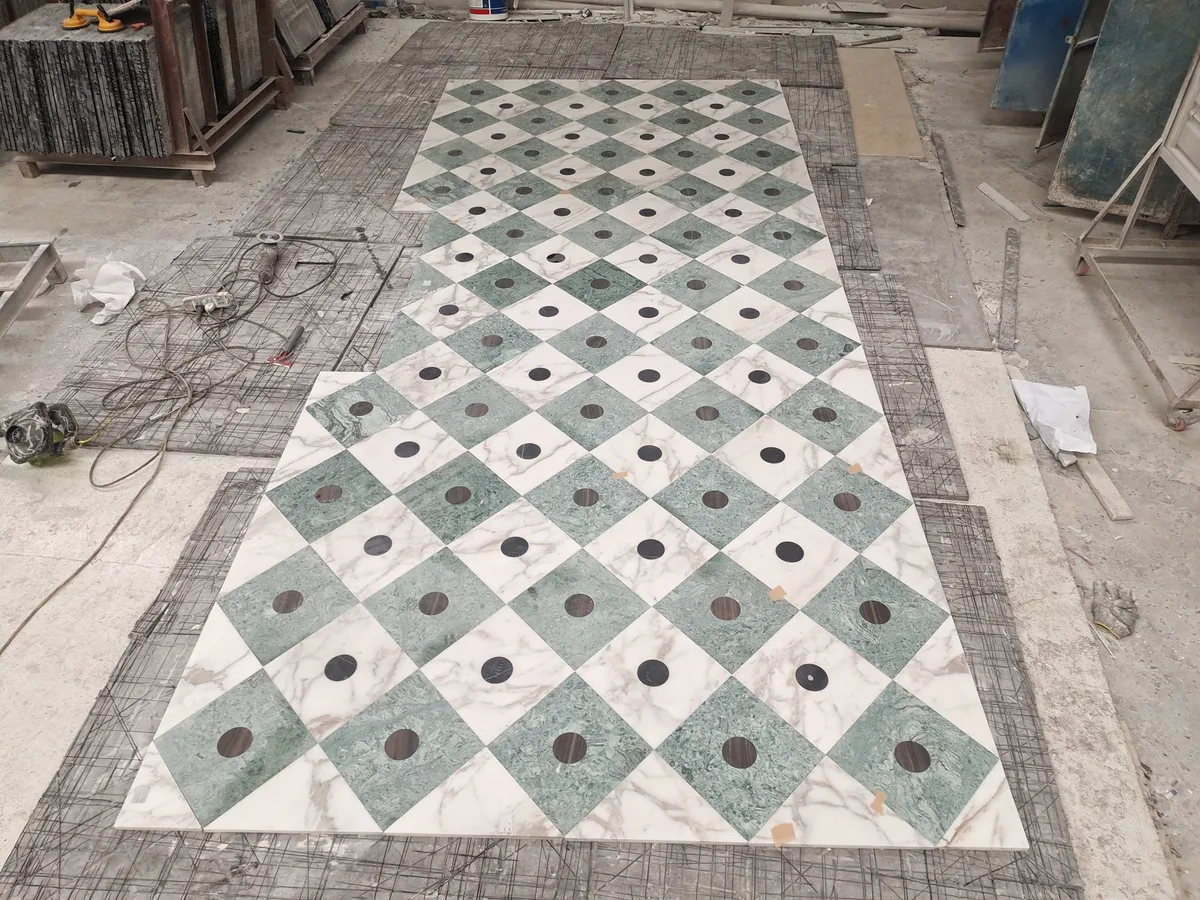Geometric Water-jet Marble Mosaic Multicolor Floor Tile