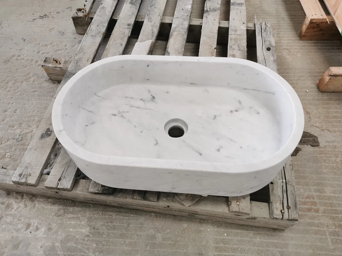 Carrara White Marble Rectangular Wash Basin Bathroom Benchtop Sink