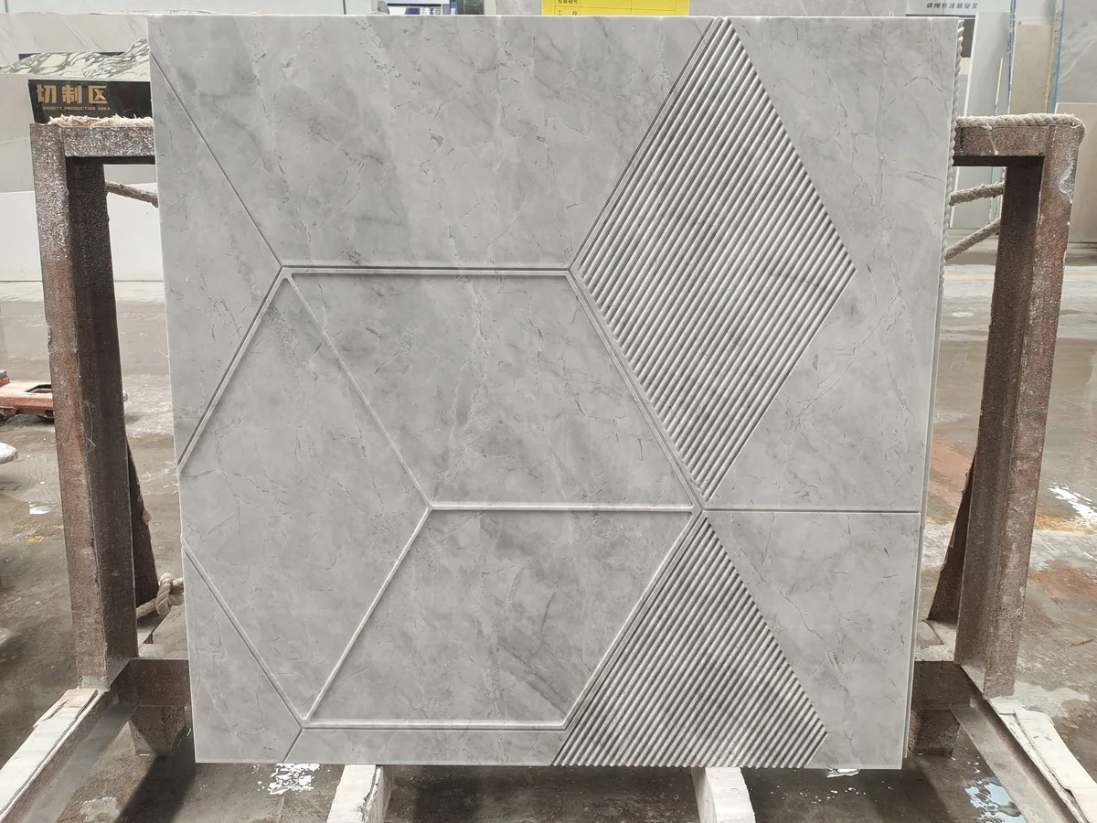 Modern Geometric Pattern Fendi Blue Marble Wall Panel Tile
