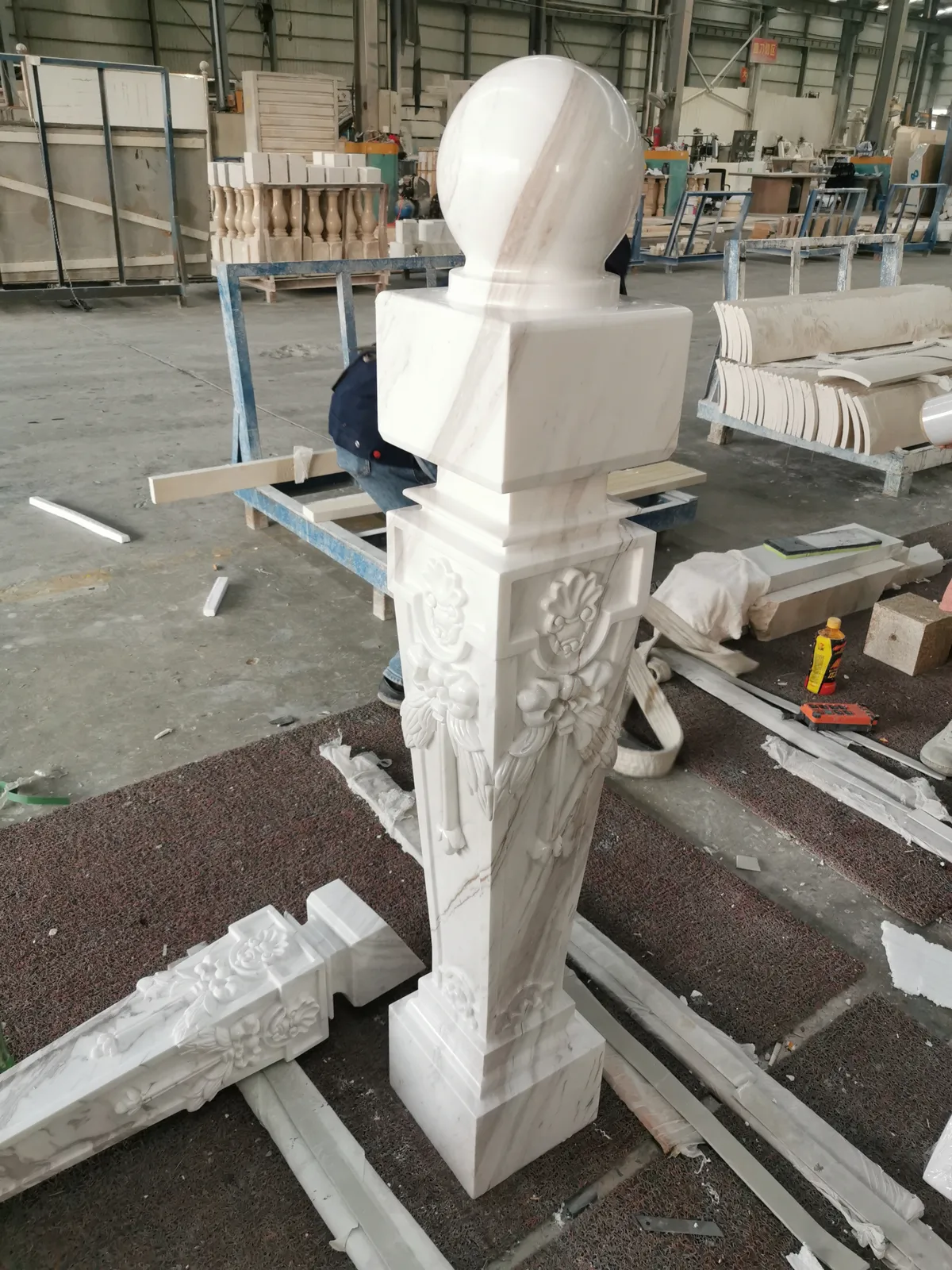 Volakas White Marble Baluster Column Carved Pillar