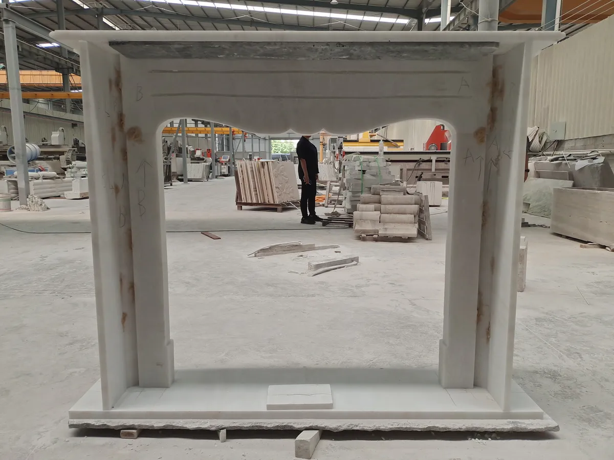 White Jade Marble Fireplace Mantel Surround French Style