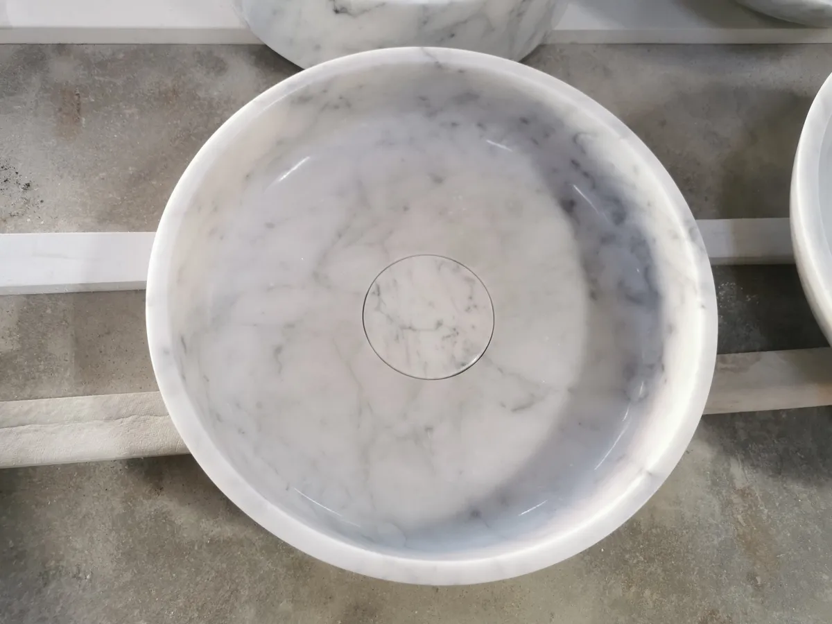 Carrara White Marble Round Wash Basin