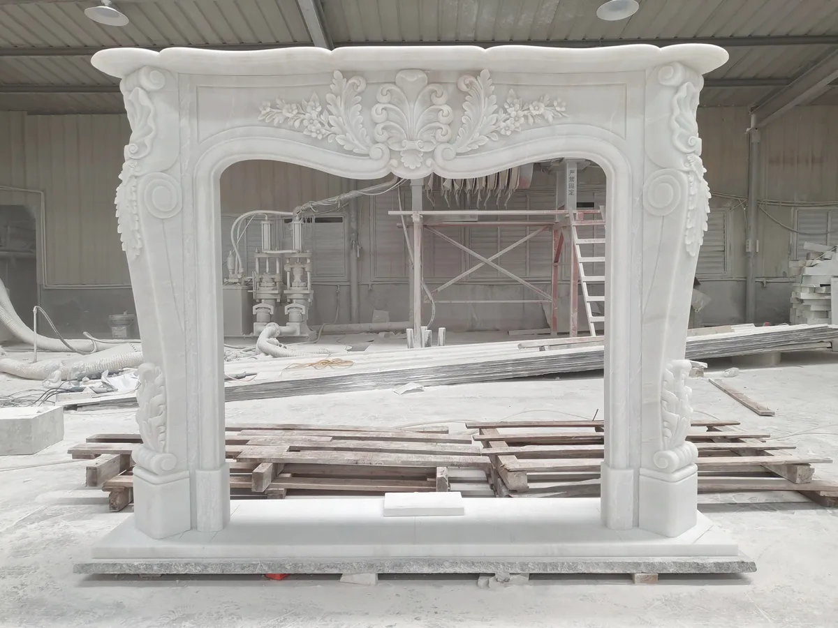 White Jade Marble Fireplace Mantel Surround French Style