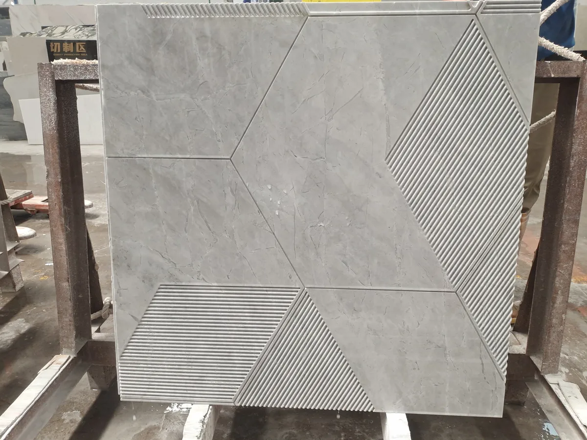 Modern Geometric Pattern Fendi Blue Marble Wall Panel Tile
