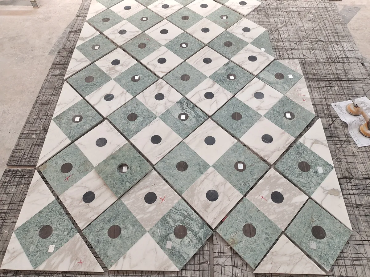 Geometric Water-jet Marble Mosaic Multicolor Floor Tile