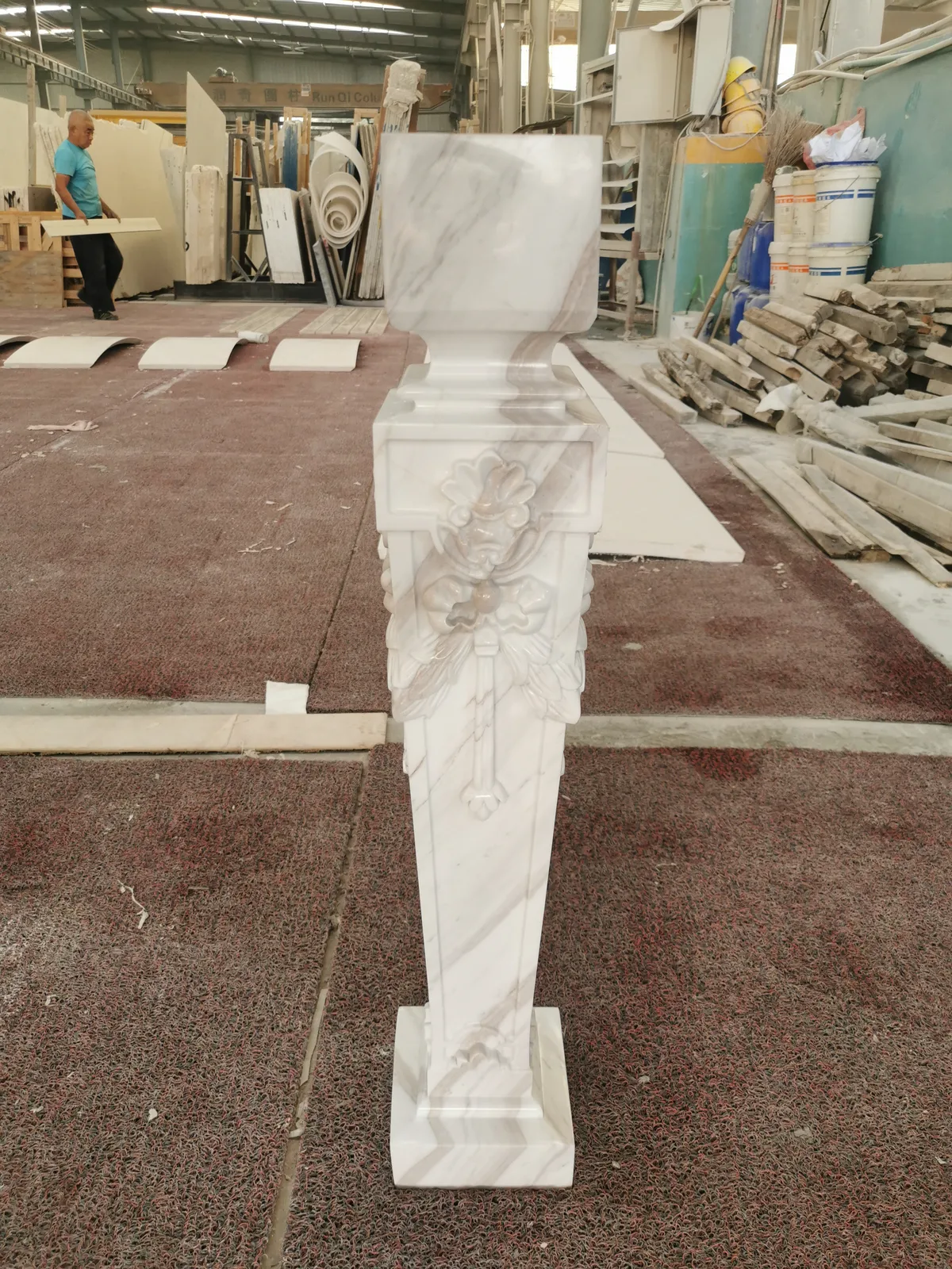 Volakas White Marble Baluster Column Carved Pillar