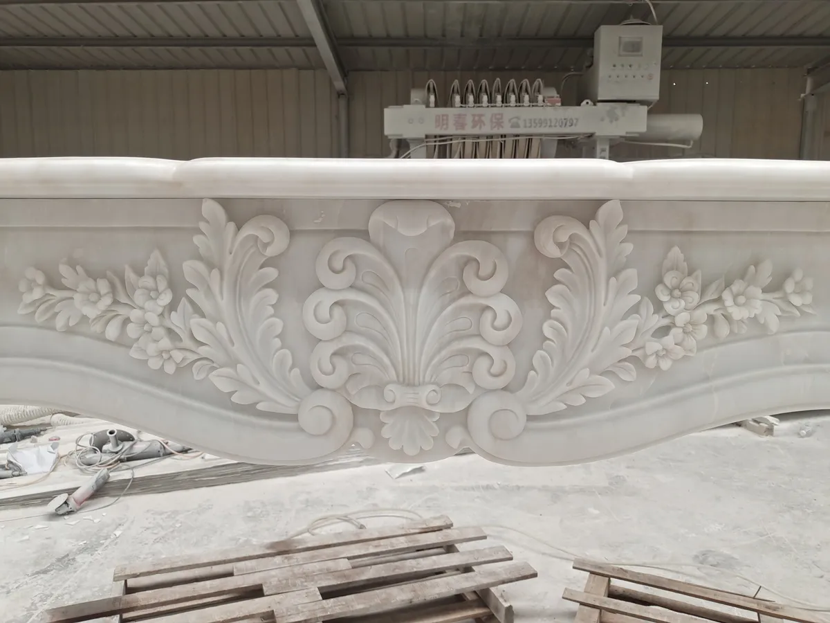 White Jade Marble Fireplace Mantel Surround French Style