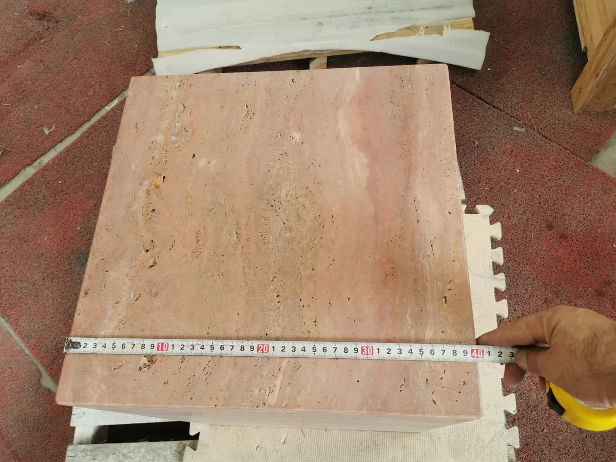 Red Travertine Side Table Cube Pedestal Plinth