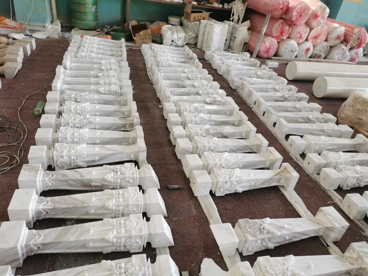 Volakas White Marble Baluster Column Carved Pillar