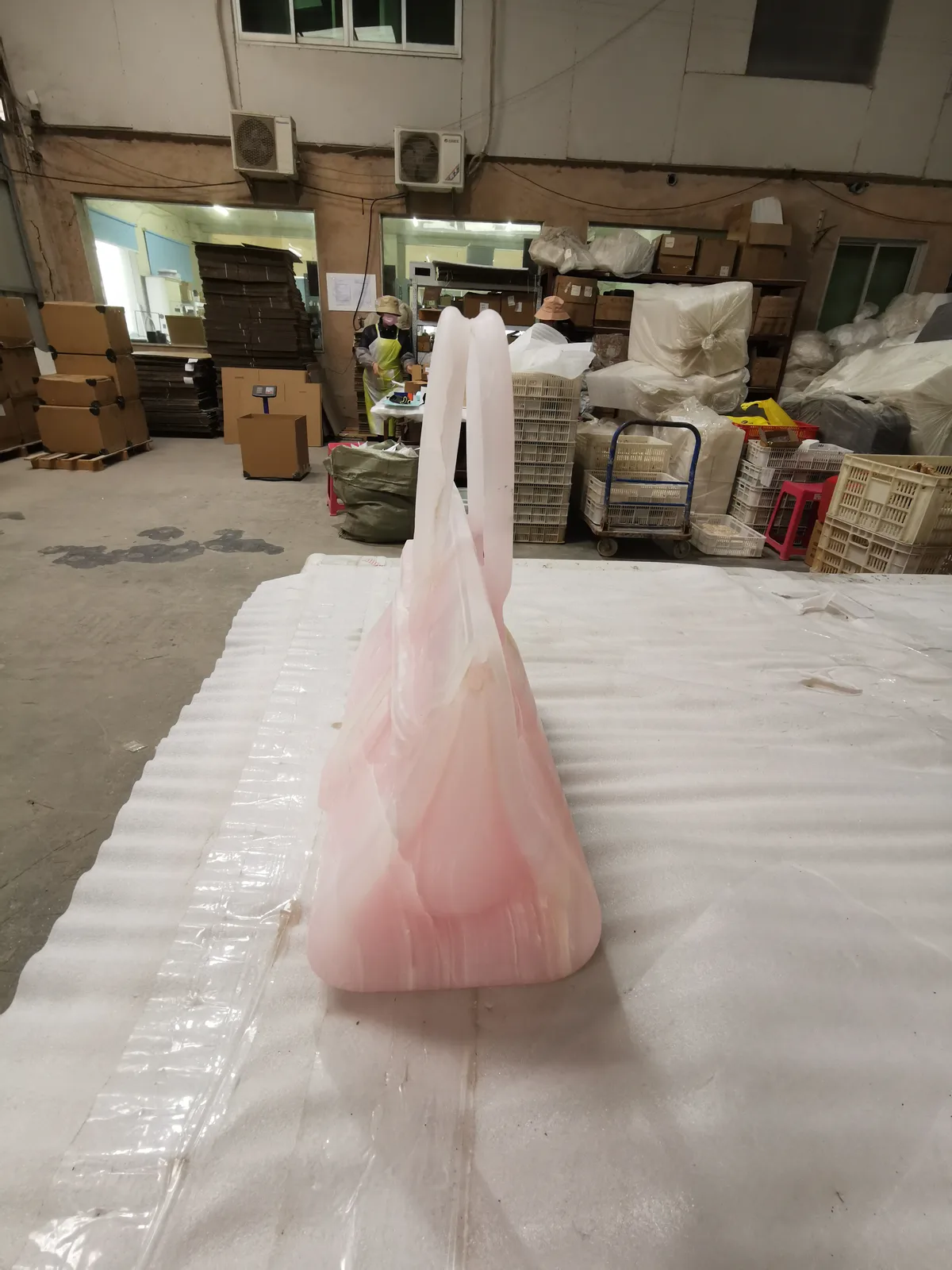 Pink Onyx Stone Bag Craft Carved Luxury Decor Artwork