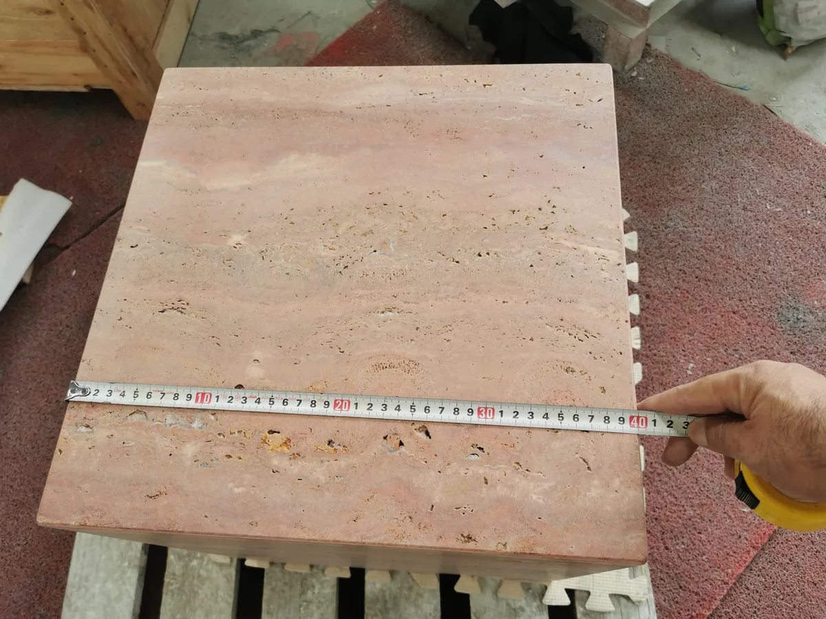 Red Travertine Side Table Cube Pedestal Plinth