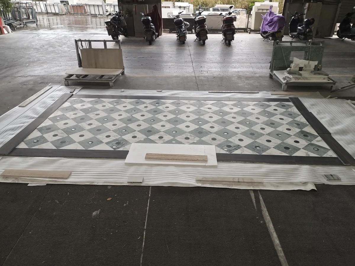 Geometric Water-jet Marble Mosaic Multicolor Floor Tile