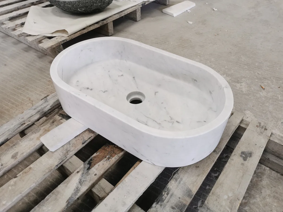 Carrara White Marble Rectangular Wash Basin Bathroom Benchtop Sink