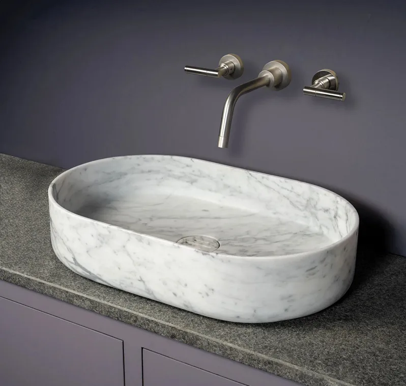 Carrara White Marble Rectangular Wash Basin Bathroom Benchtop Sink