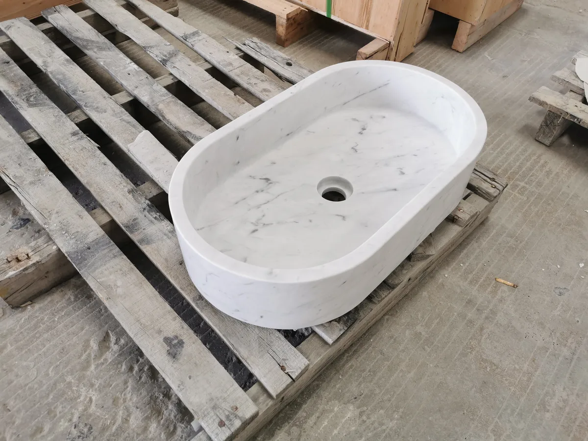 Carrara White Marble Rectangular Wash Basin Bathroom Benchtop Sink