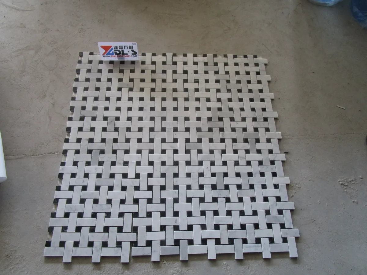Carrara White ande Black Marble Basketweave Mosaic Tile