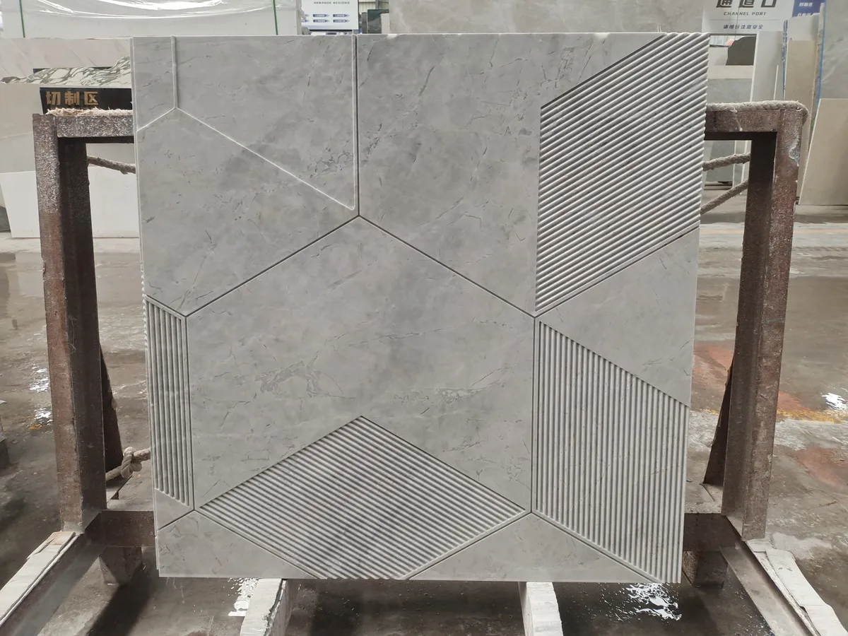 Modern Geometric Pattern Fendi Blue Marble Wall Panel Tile
