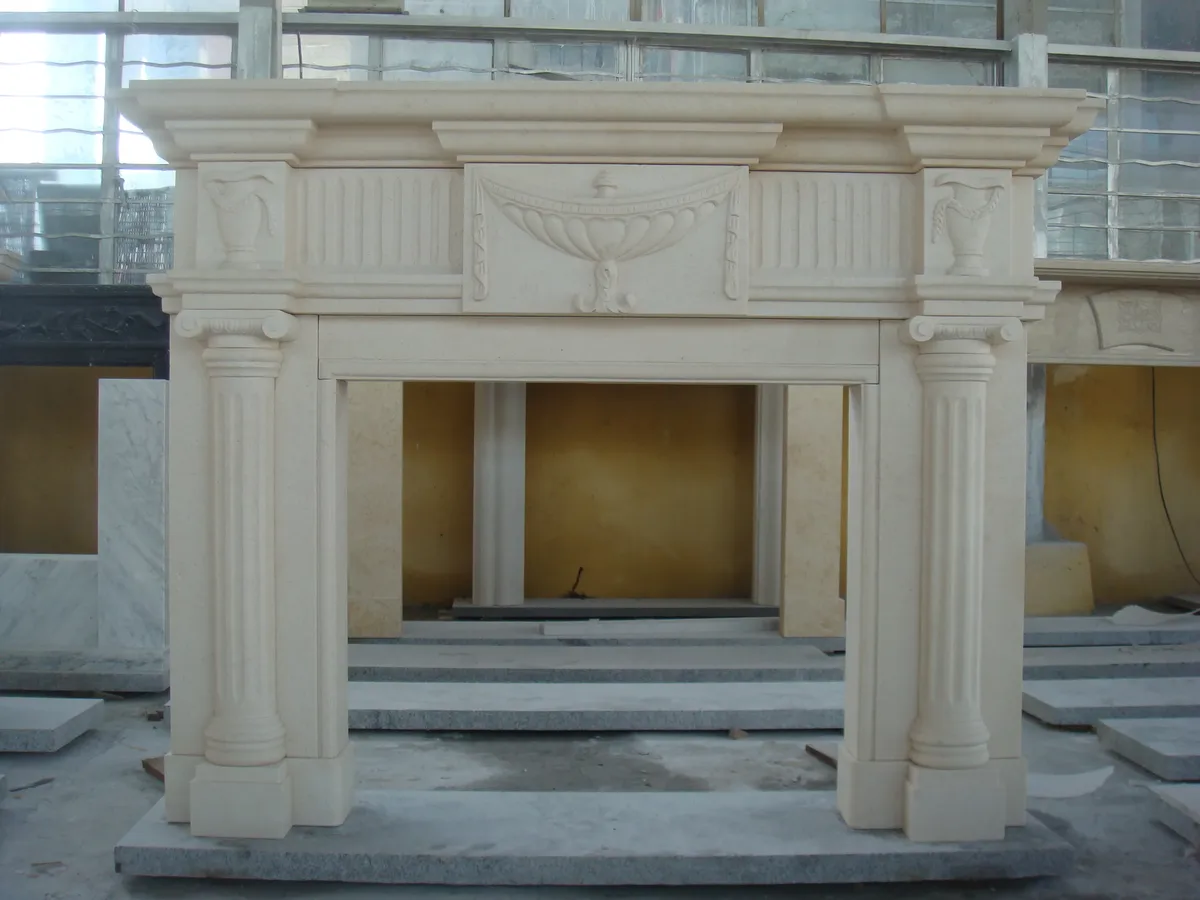 Carved Beige Marble Fireplaces Mantel Modern Home Decoration