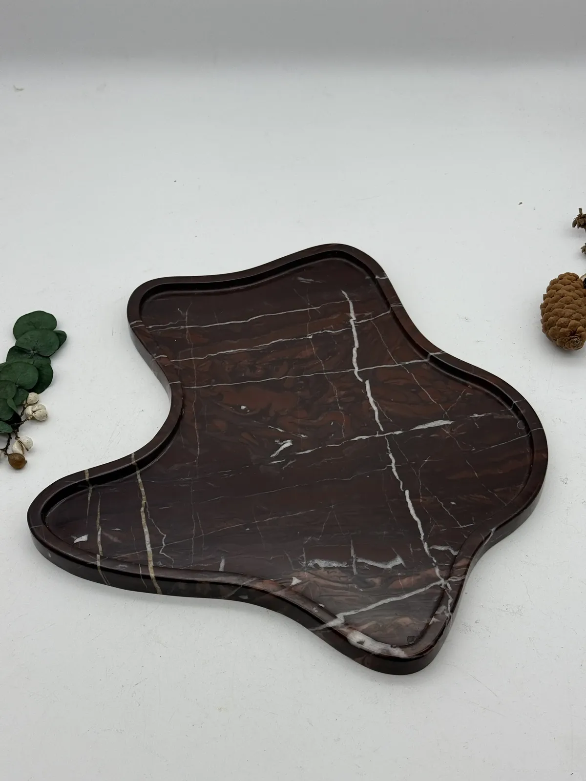 Unique Shape Rosso Levanto Marble Tray for Home Decor