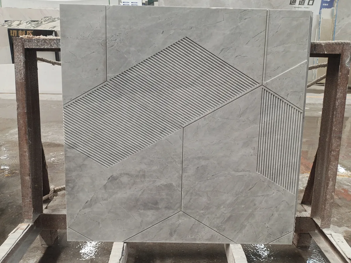 Modern Geometric Pattern Fendi Blue Marble Wall Panel Tile