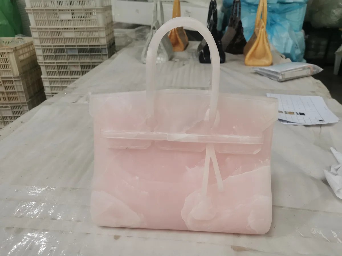 Pink Onyx Stone Bag Craft Carved Luxury Decor Artwork