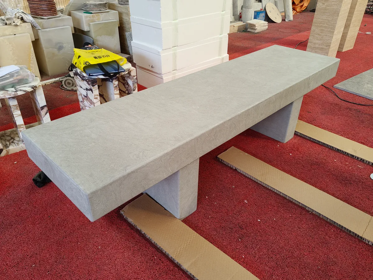 Prague Grey Marble Bench Honed Straight Stone Bench