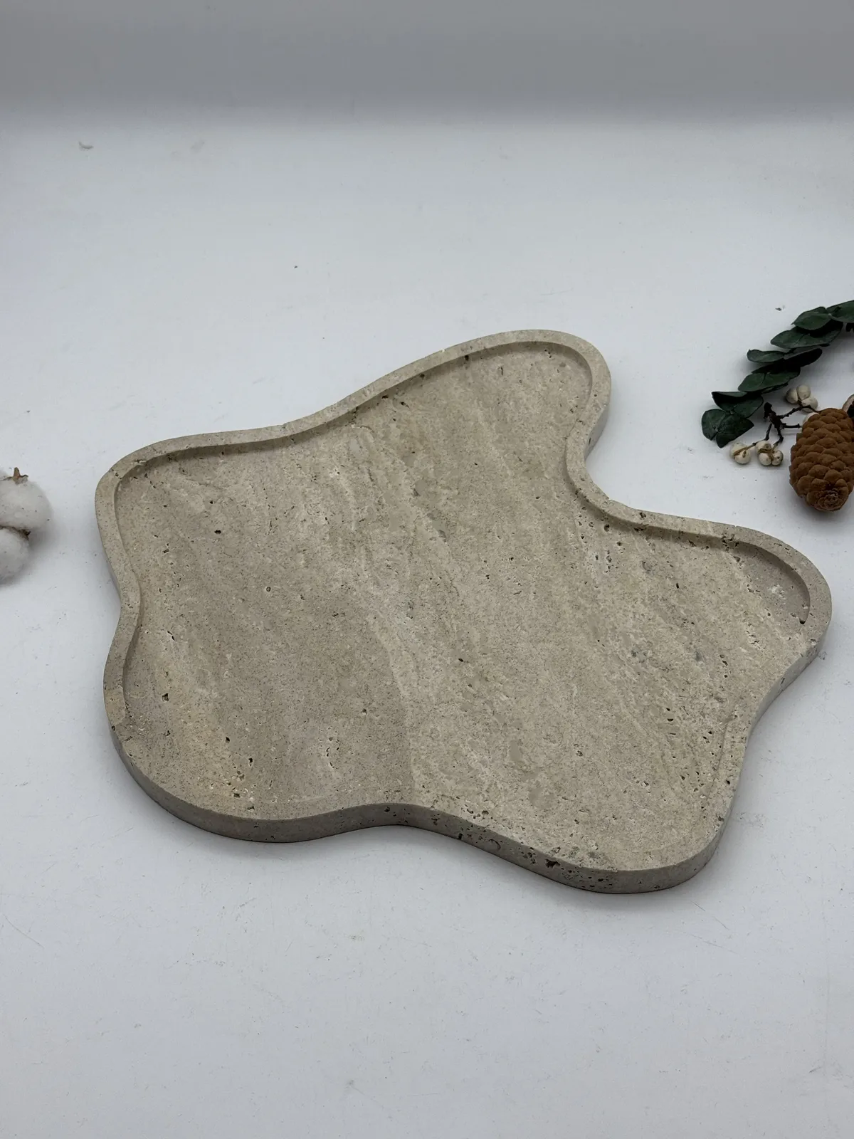 Unique Shape Beige Travertine Tray for Home Decor