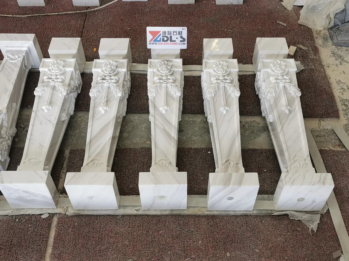 Volakas White Marble Baluster Column Carved Pillar