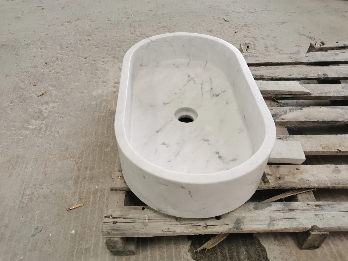 Carrara White Marble Rectangular Wash Basin Bathroom Benchtop Sink