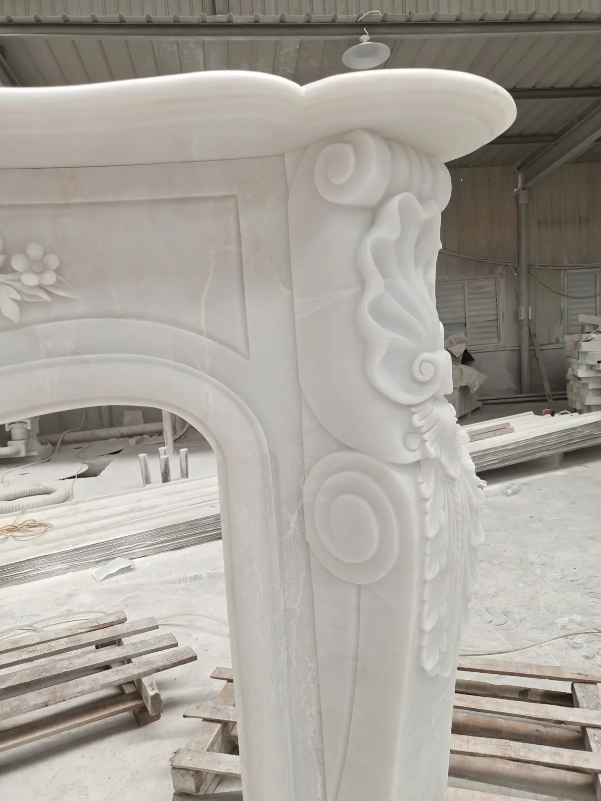 White Jade Marble Fireplace Mantel Surround French Style