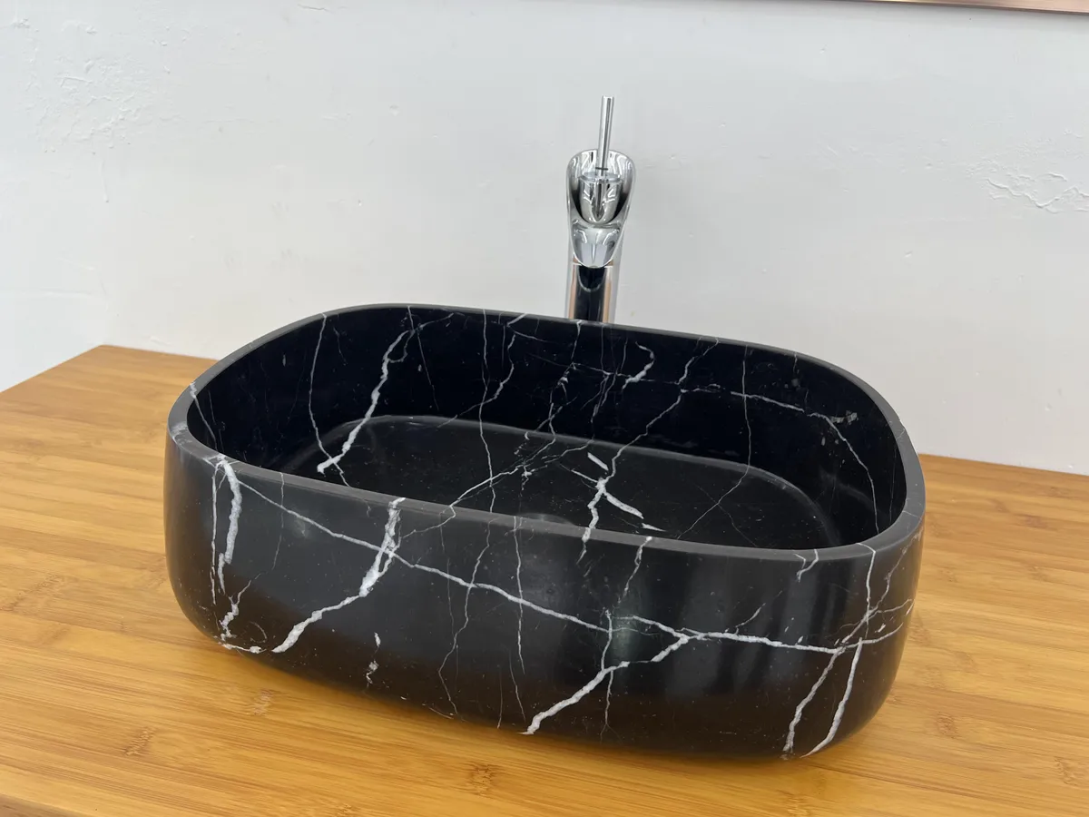 Honed Nero Marquina Marble Basin Rectangular Wash Sink