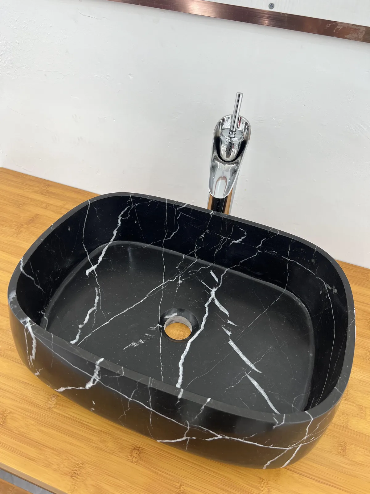 Honed Nero Marquina Marble Basin Rectangular Wash Sink