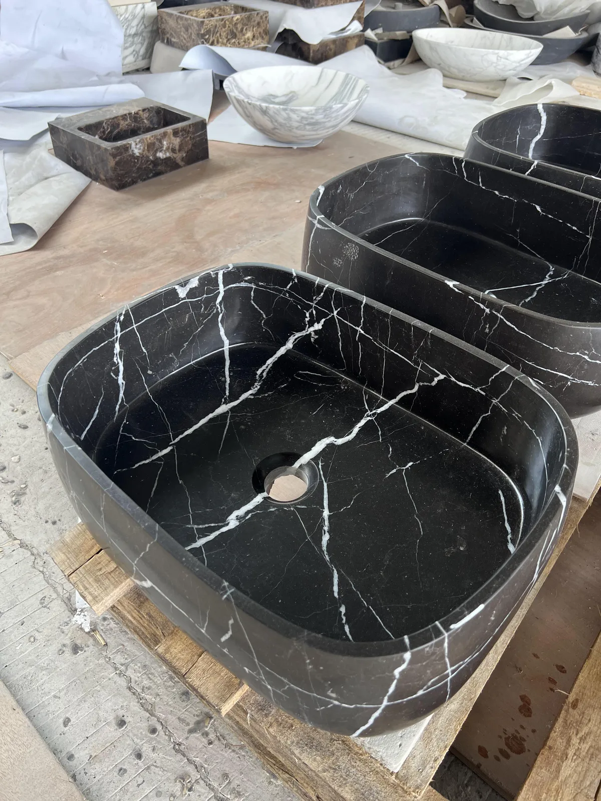 Honed Nero Marquina Marble Basin Rectangular Wash Sink
