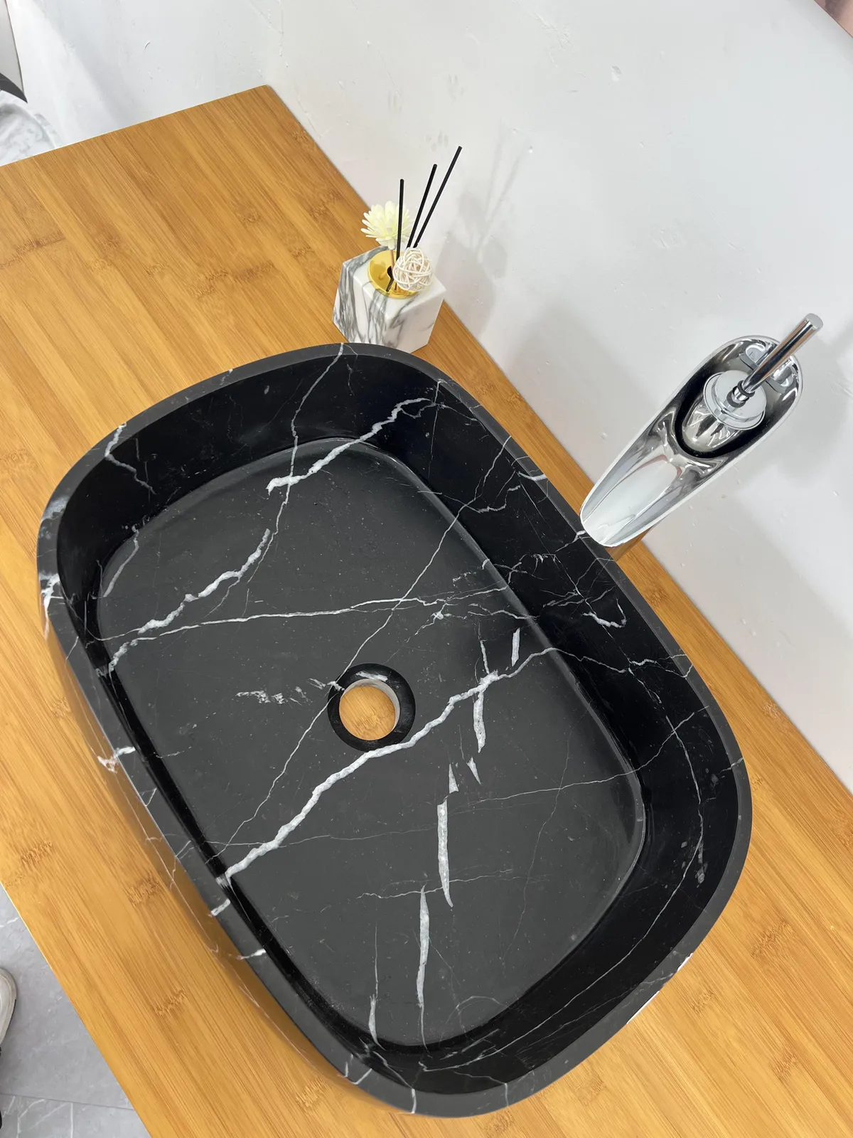 Honed Nero Marquina Marble Basin Rectangular Wash Sink