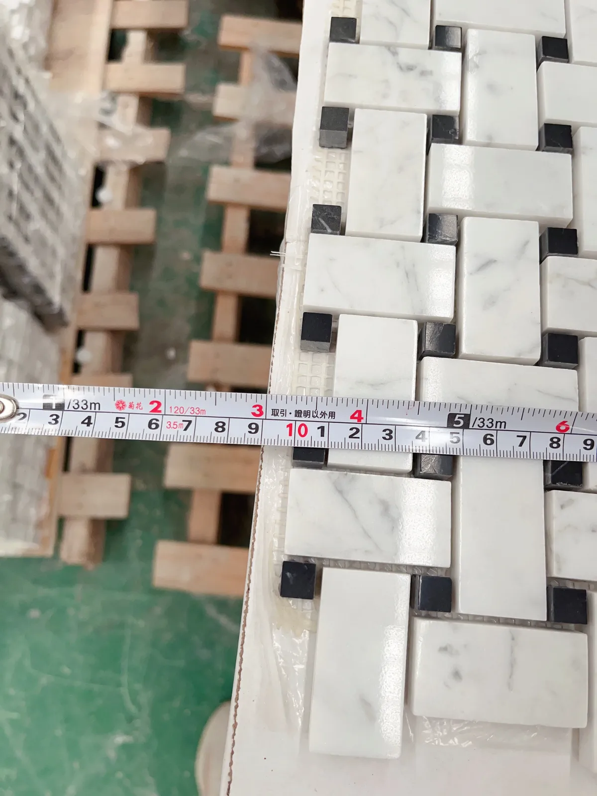 Carrara White ande Black Marble Basketweave Mosaic Tile
