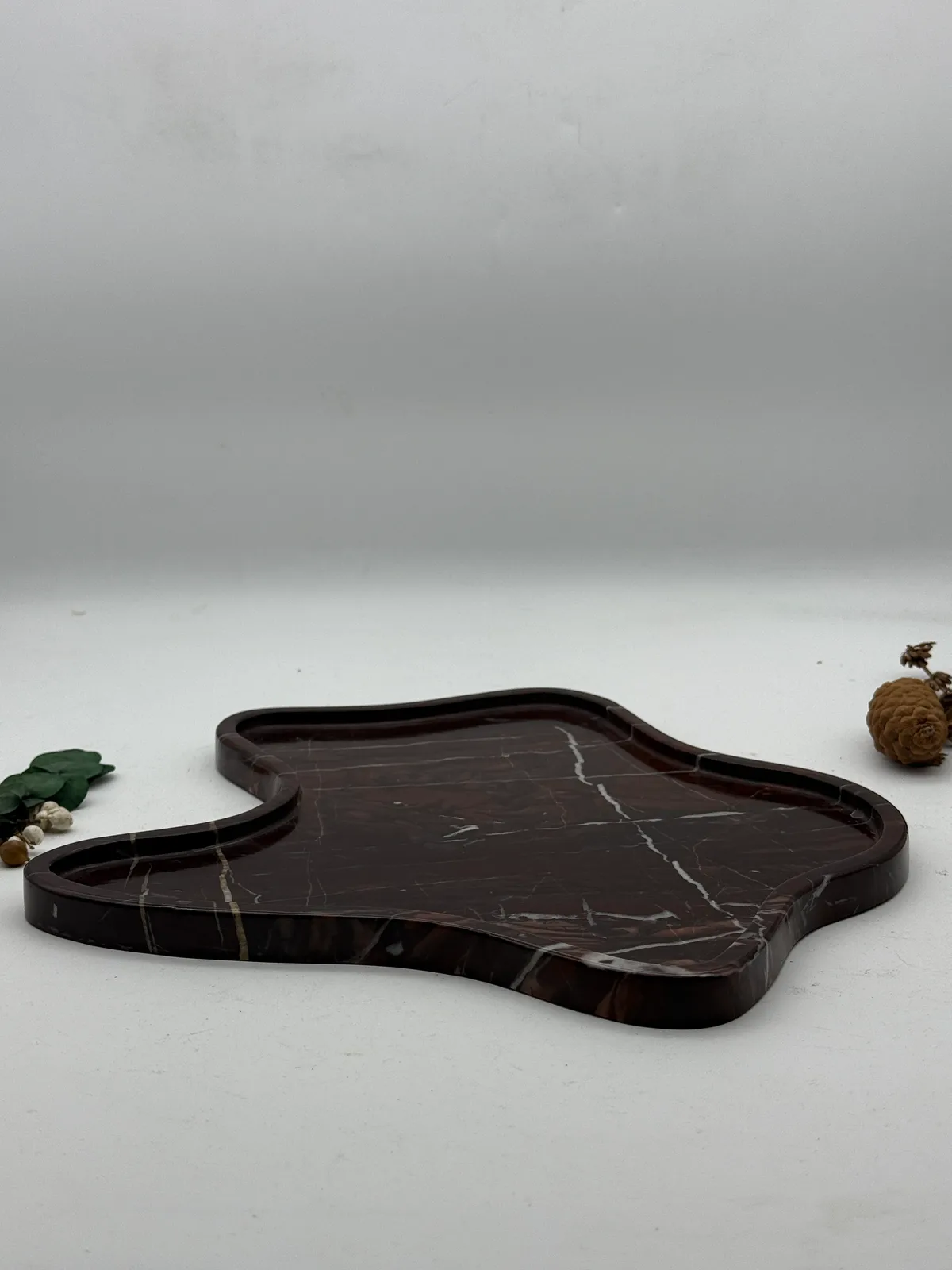Unique Shape Rosso Levanto Marble Tray for Home Decor