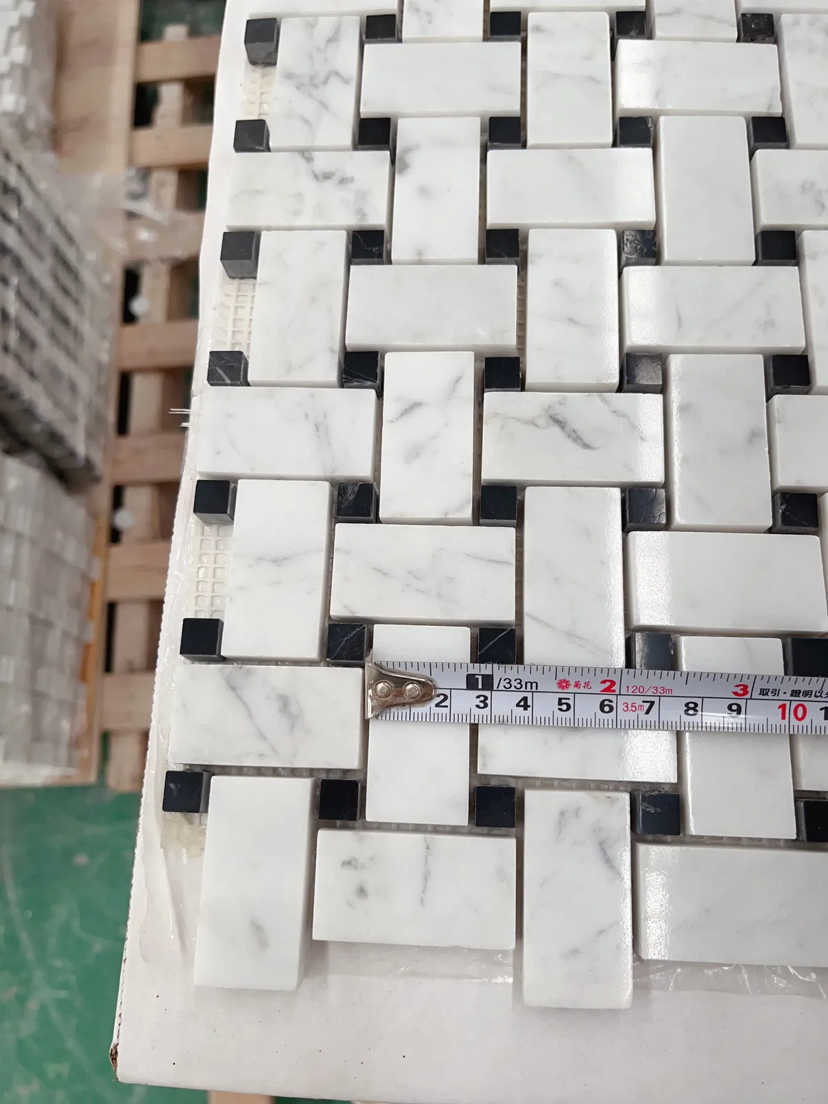 Carrara White ande Black Marble Basketweave Mosaic Tile