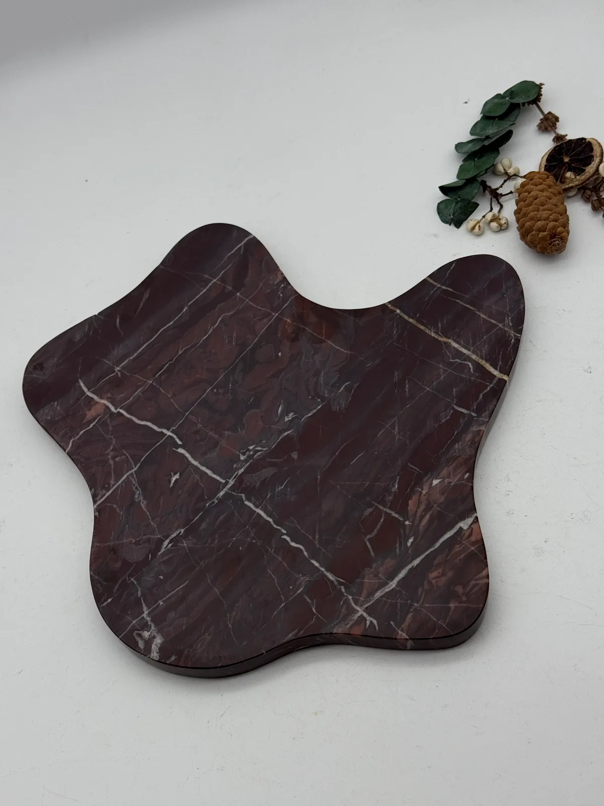 Unique Shape Rosso Levanto Marble Tray for Home Decor