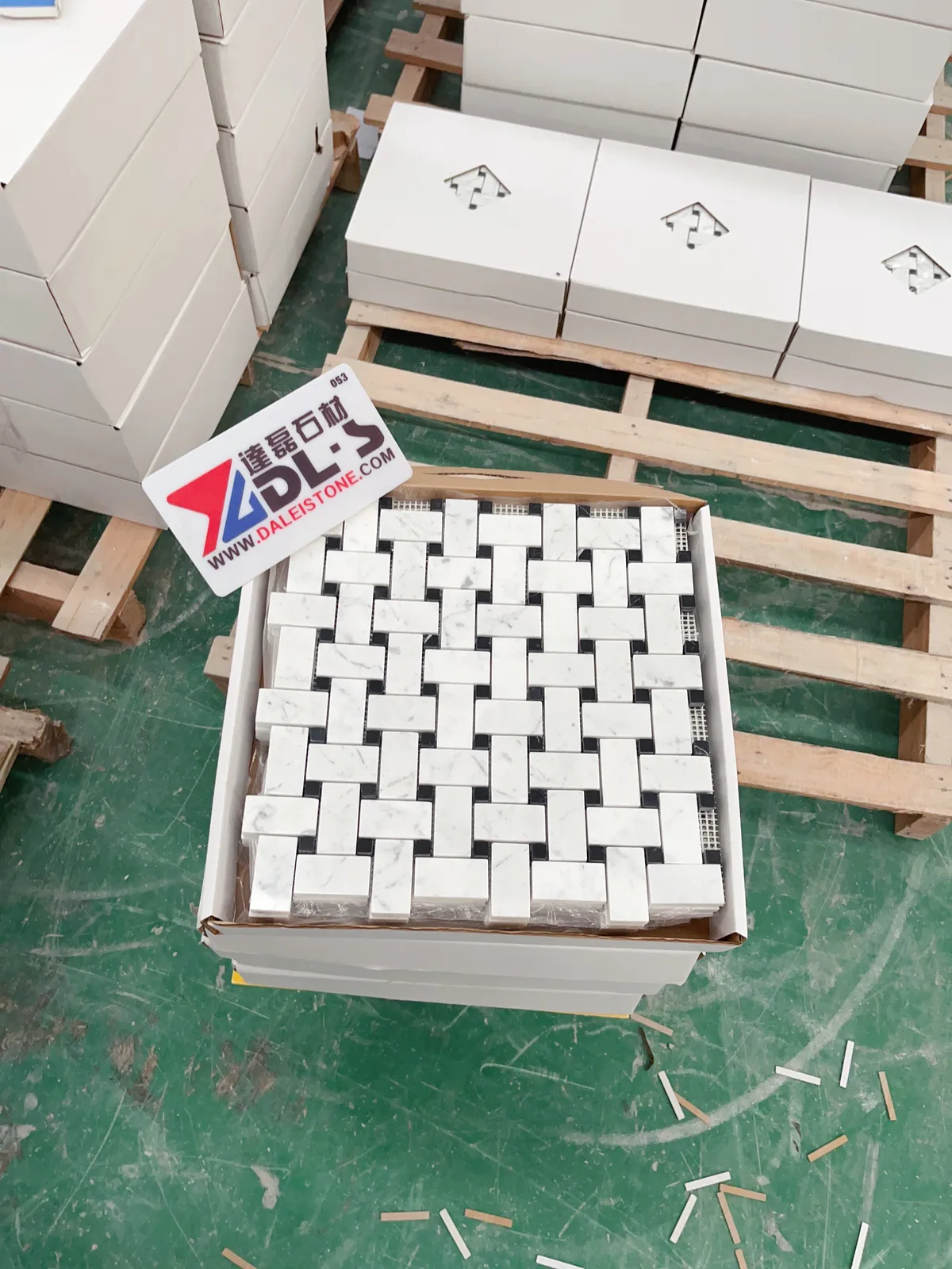 Carrara White ande Black Marble Basketweave Mosaic Tile