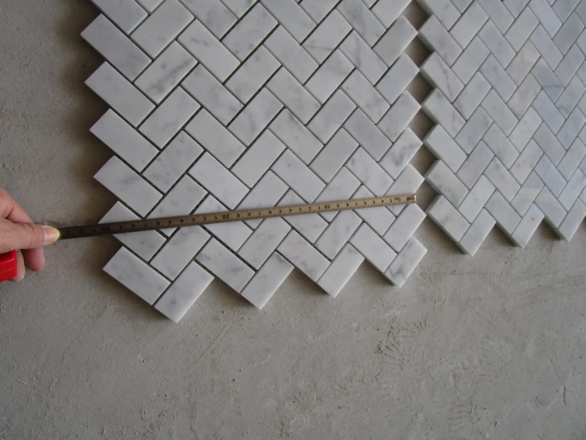 Polished Herringbone Bianco Carrara Marble Mosaic Tile