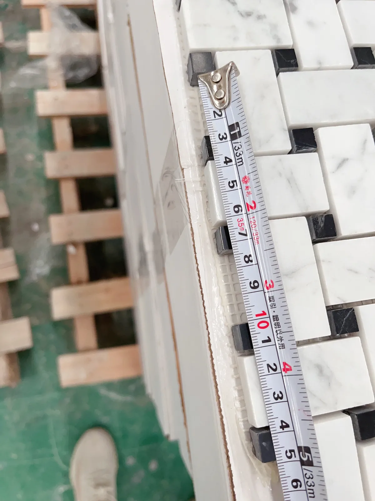 Carrara White ande Black Marble Basketweave Mosaic Tile