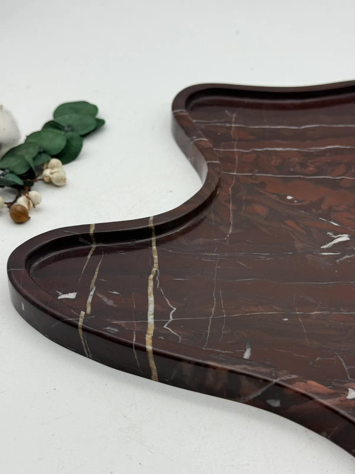 Unique Shape Rosso Levanto Marble Tray for Home Decor
