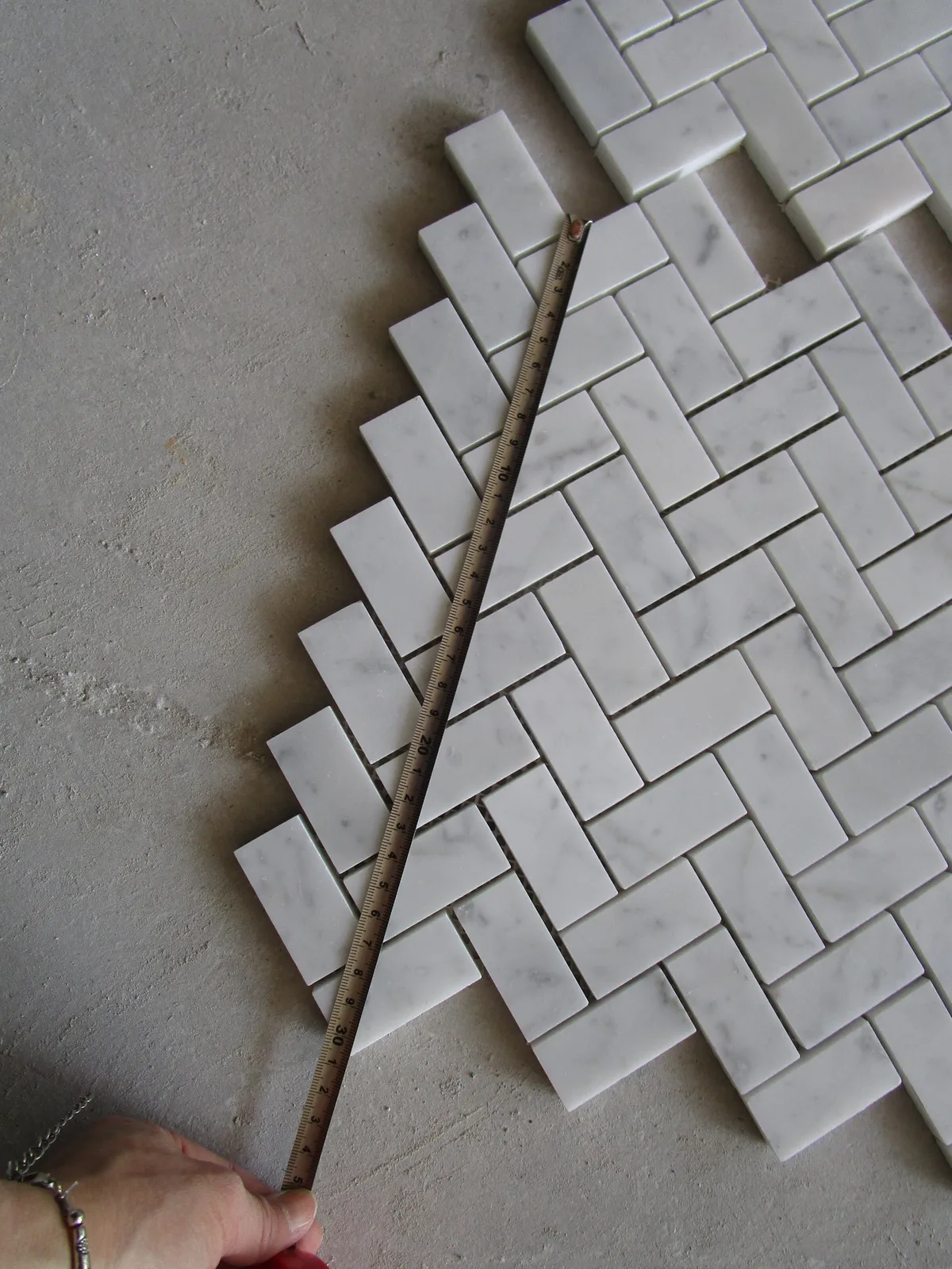 Polished Herringbone Bianco Carrara Marble Mosaic Tile